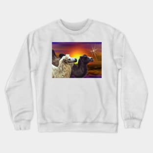 Bactrian Camels in the desert art gift. Crewneck Sweatshirt